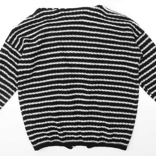 SWEEWE Womens Black V-Neck Striped Acrylic Cardigan Jumper Size S
