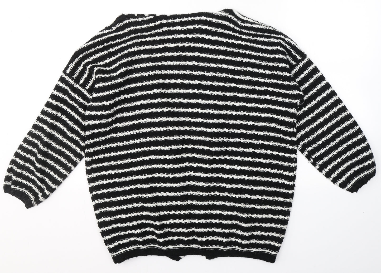 SWEEWE Womens Black V-Neck Striped Acrylic Cardigan Jumper Size S