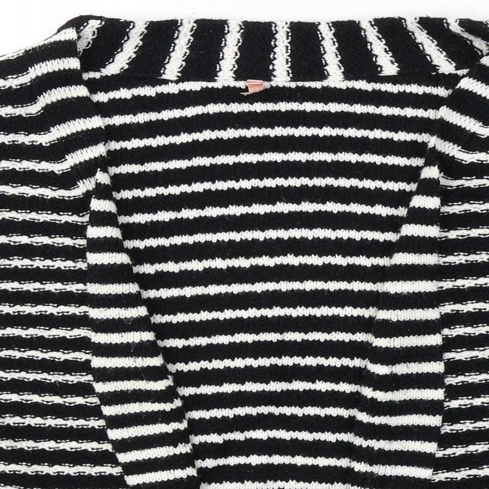 SWEEWE Womens Black V-Neck Striped Acrylic Cardigan Jumper Size S