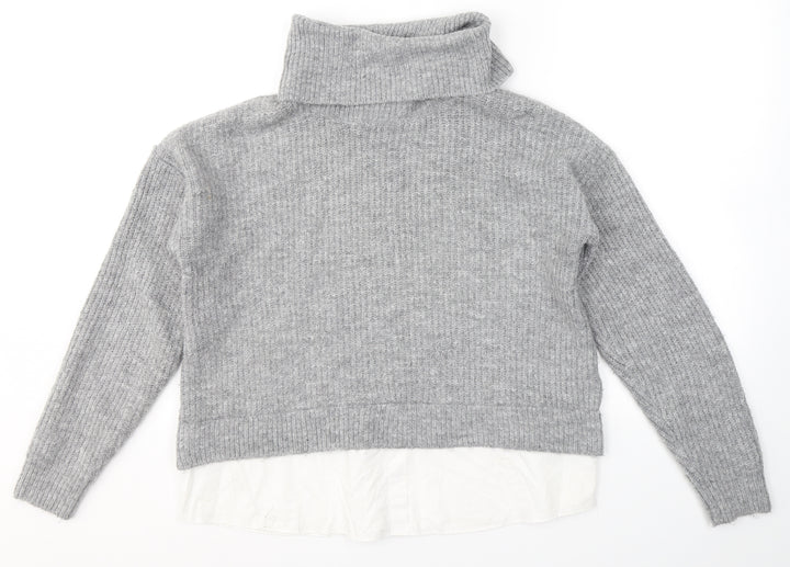 New Look Womens Grey Roll Neck  Nylon Pullover Jumper Size S