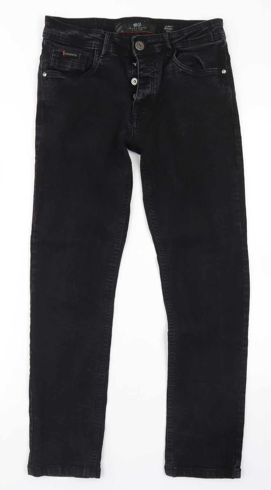 Crosshatch Mens Black  Cotton Skinny Jeans Size 32 in L27 in Slim Button