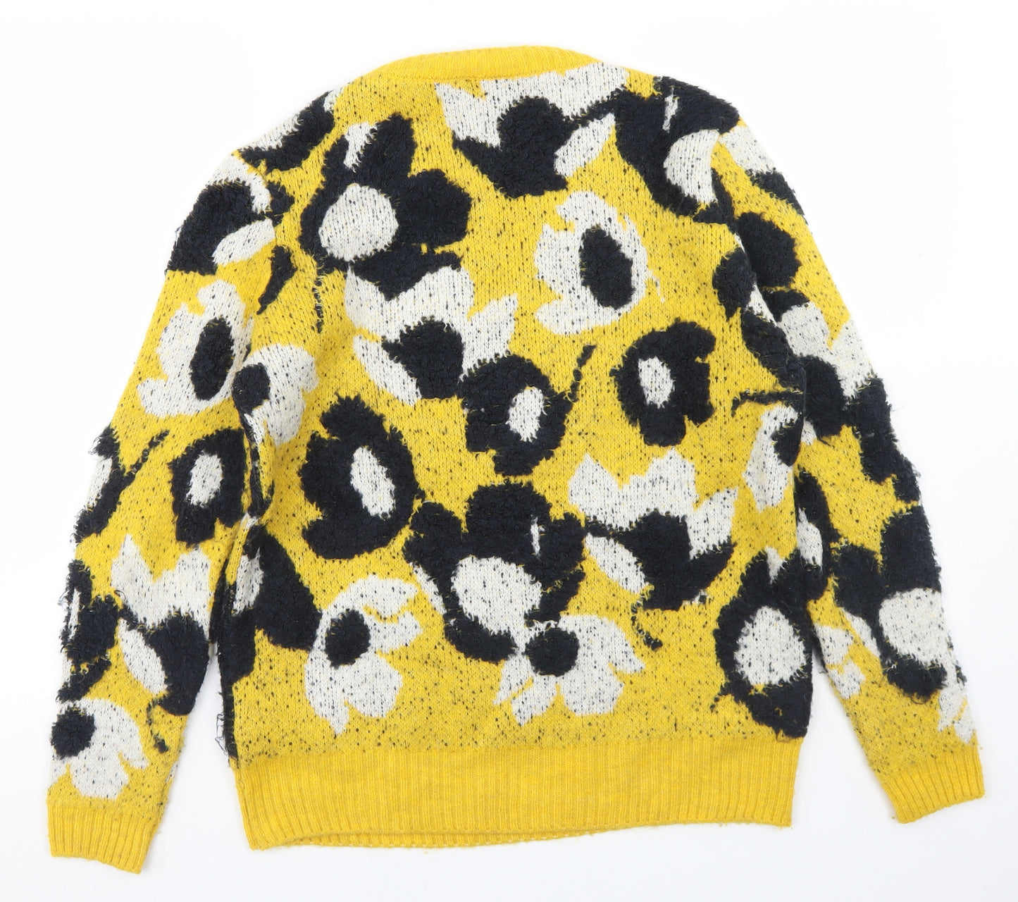 Savida Womens Yellow Crew Neck Floral Acrylic Pullover Jumper Size S
