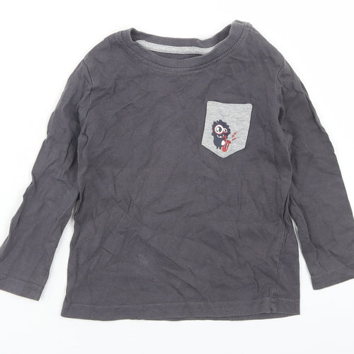 Lupilu Boys Grey  Cotton Basic T-Shirt Size 12-18 Months Crew Neck Snap - Monster