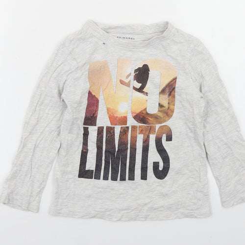 Primark Boys Grey  Cotton Basic T-Shirt Size 4-5 Years Crew Neck  - Skateboard