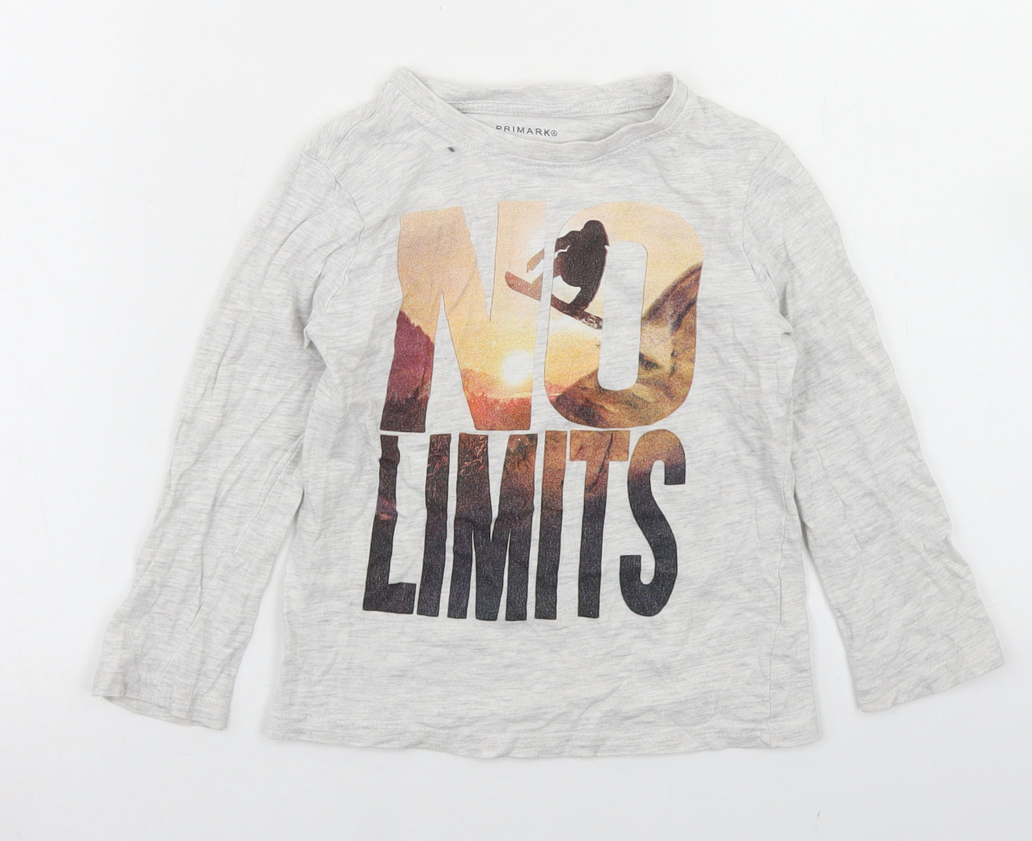 Primark Boys Grey  Cotton Basic T-Shirt Size 4-5 Years Crew Neck  - Skateboard
