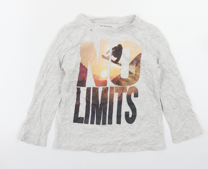 Primark Boys Grey  Cotton Basic T-Shirt Size 4-5 Years Crew Neck  - Skateboard