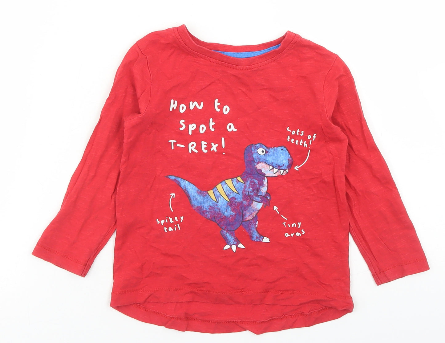 Dunnes Stores Boys Red  Cotton Basic T-Shirt Size 18-24 Months Crew Neck  - T-Rex