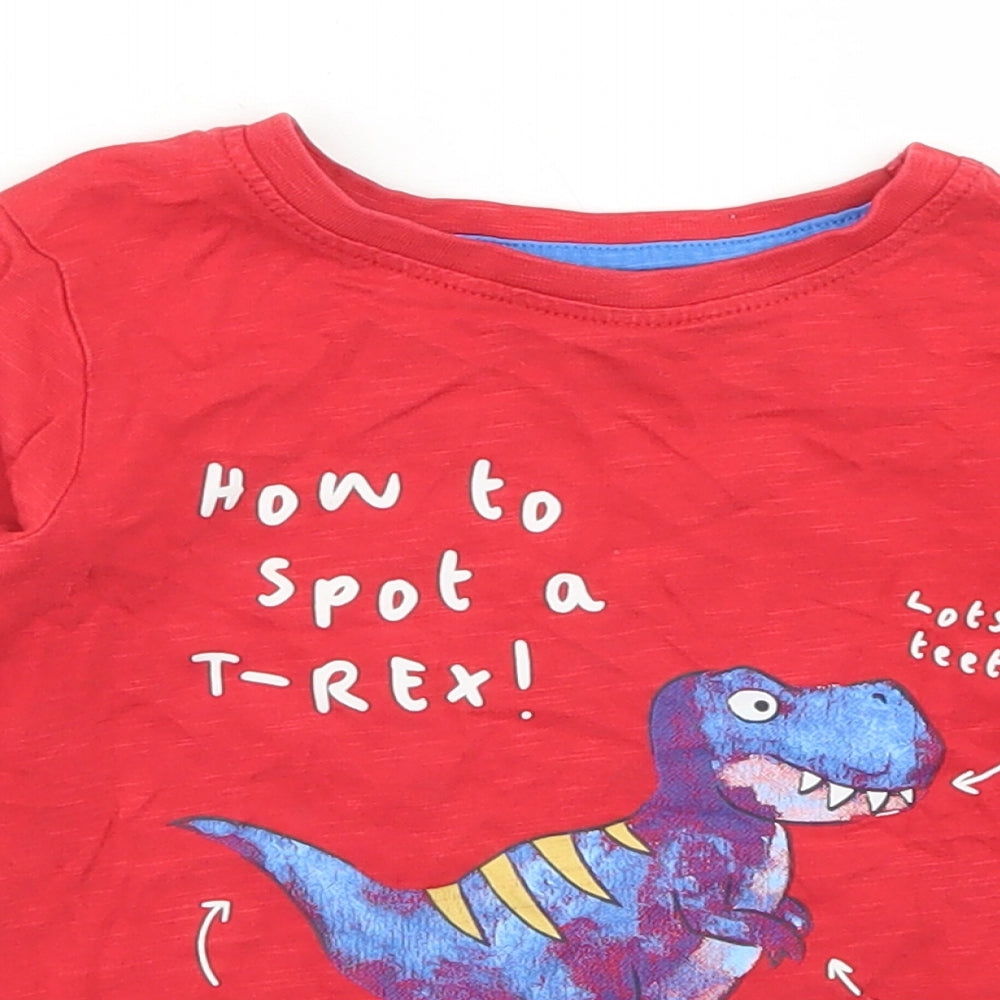 Dunnes Stores Boys Red  Cotton Basic T-Shirt Size 18-24 Months Crew Neck  - T-Rex