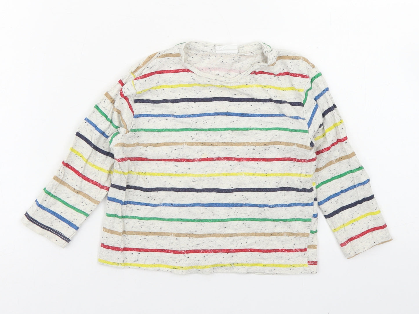 Zara Boys Multicoloured Striped Cotton Basic T-Shirt Size 9-12 Months Crew Neck Snap