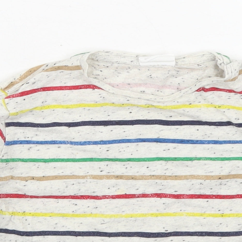 Zara Boys Multicoloured Striped Cotton Basic T-Shirt Size 9-12 Months Crew Neck Snap