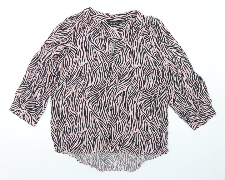 Dorothy Perkins Womens Pink Animal Print Viscose Basic Blouse Size 10 V-Neck - Zebra Print