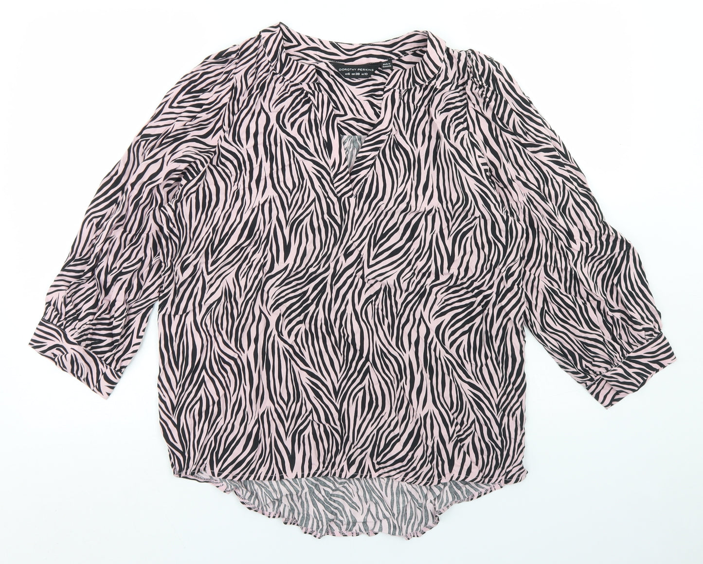 Dorothy Perkins Womens Pink Animal Print Viscose Basic Blouse Size 10 V-Neck - Zebra Print