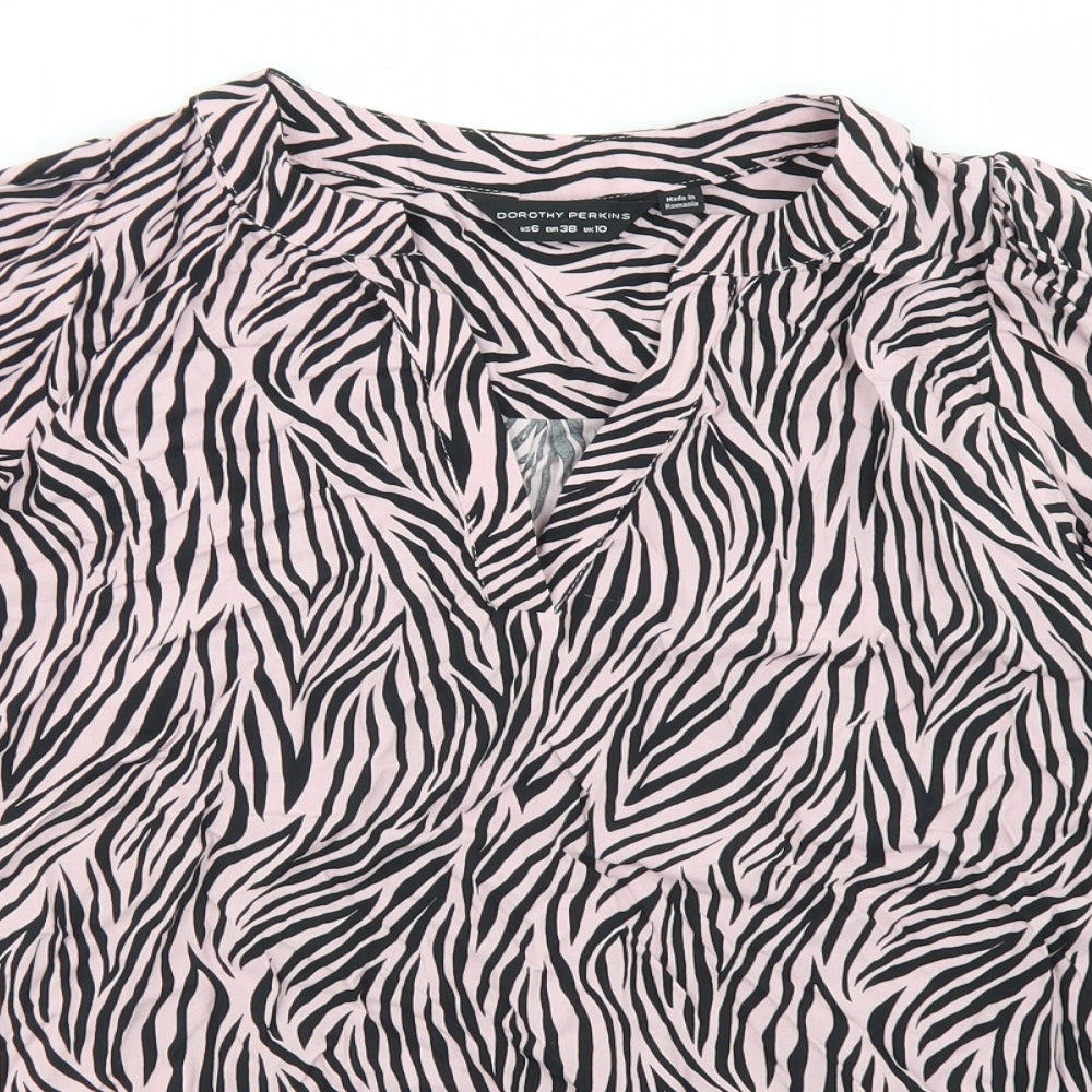 Dorothy Perkins Womens Pink Animal Print Viscose Basic Blouse Size 10 V-Neck - Zebra Print