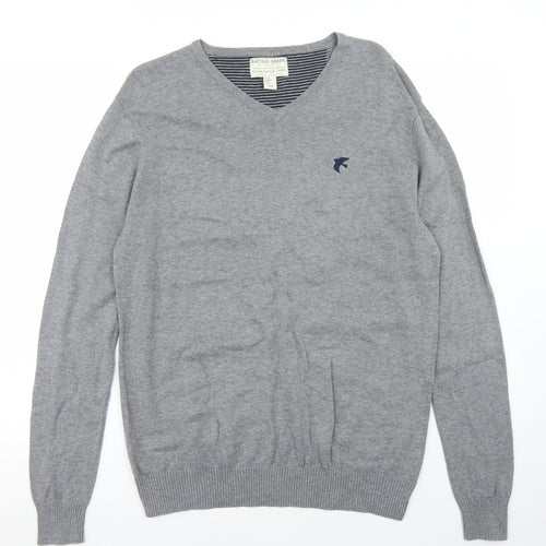 Racing Green Mens Grey V-Neck  Cotton Pullover Jumper Size M