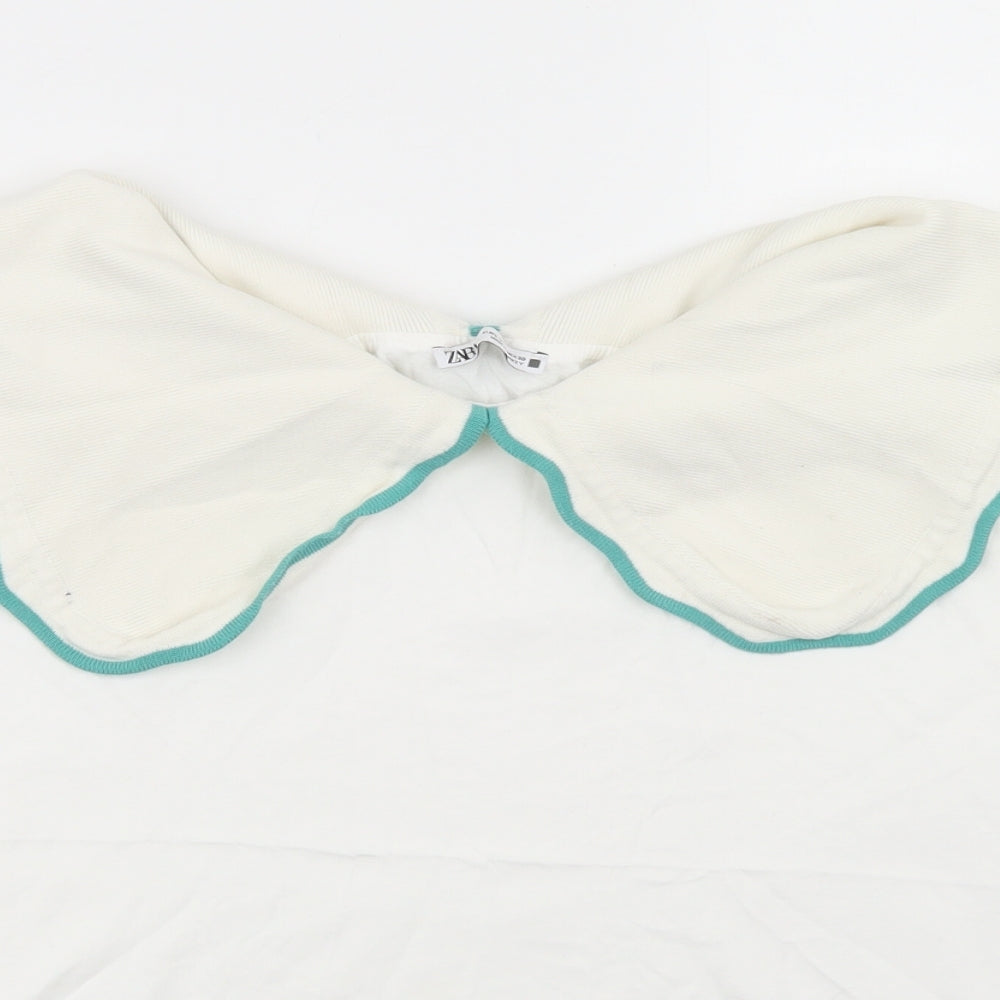 Zara Womens White  Cotton Basic T-Shirt Size L Collared