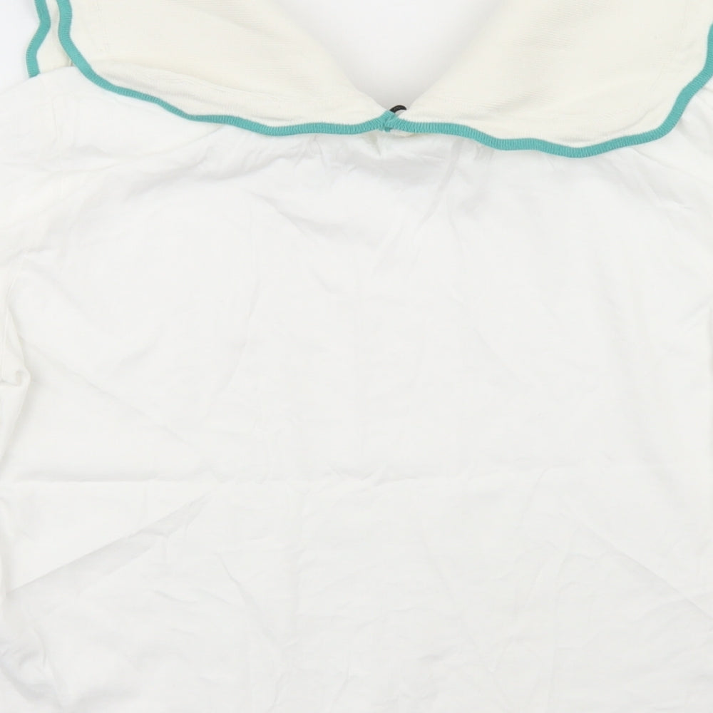 Zara Womens White  Cotton Basic T-Shirt Size L Collared