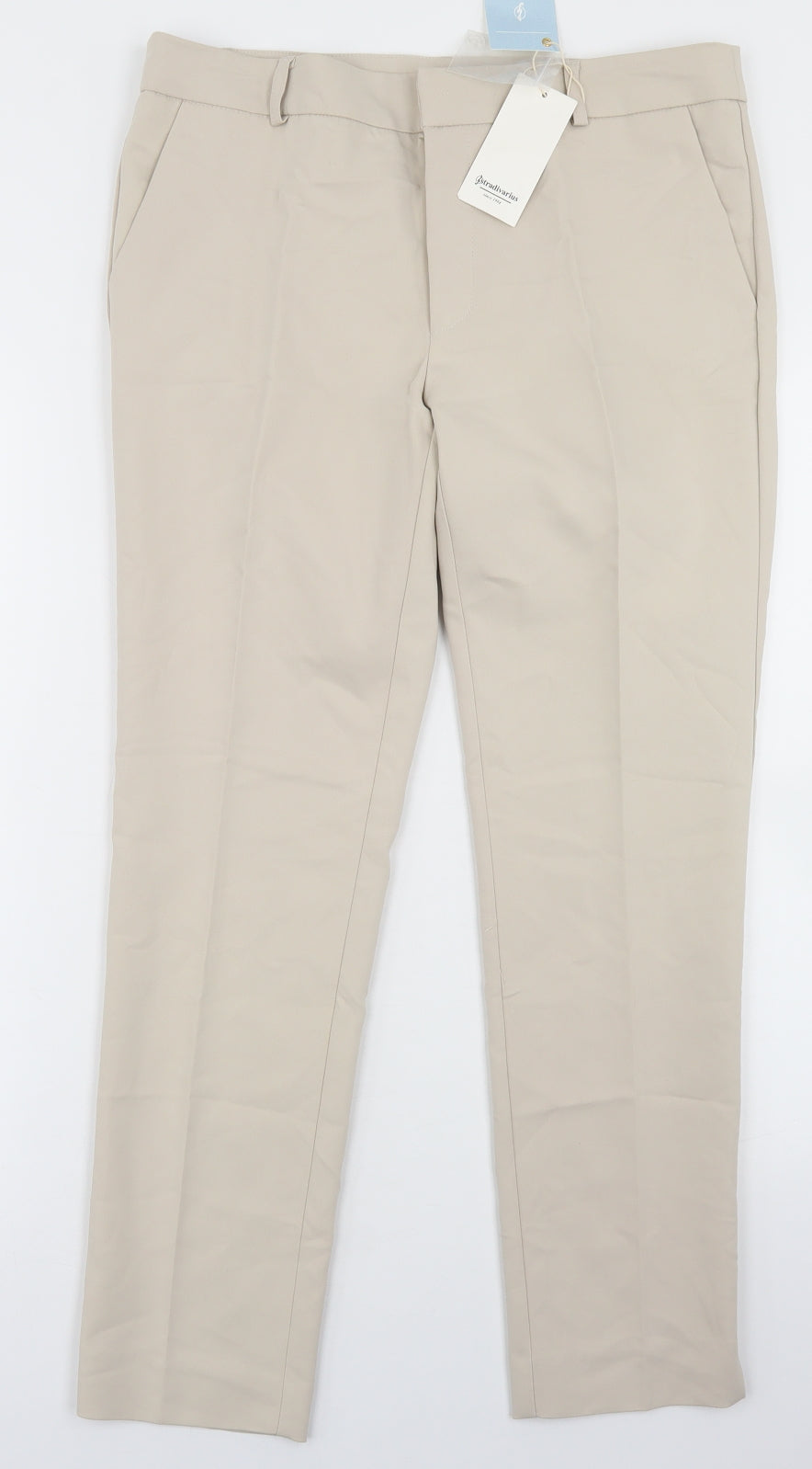 Stradivarius Womens Beige  Cotton Dress Pants Trousers Size 12 L26 in Regular Hook & Eye