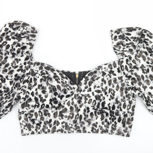 I SAW IT FIRST Womens Grey Animal Print Polyester Cropped Blouse Size 12 Square Neck
