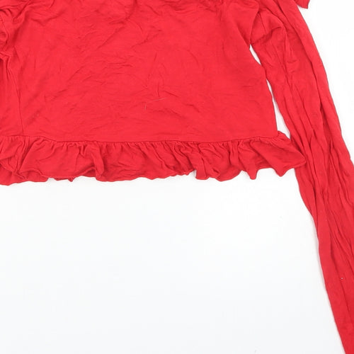 PRETTYLITTLETHING Womens Red  Viscose Cropped T-Shirt Size 8 Off the Shoulder