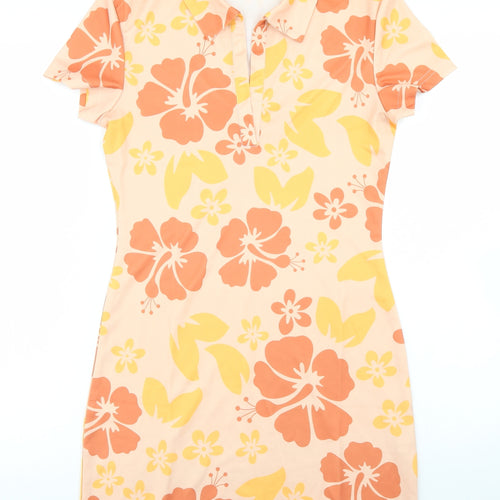 SheIn Womens Beige Floral Polyester Bodycon  Size S  Collared