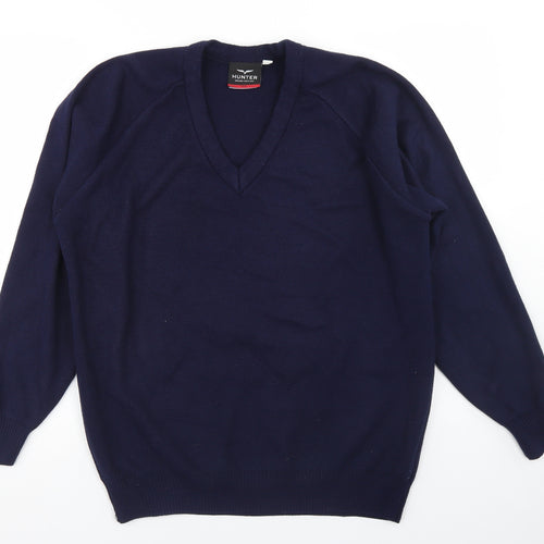 Hunter Mens Blue V-Neck  Acrylic Pullover Jumper Size S