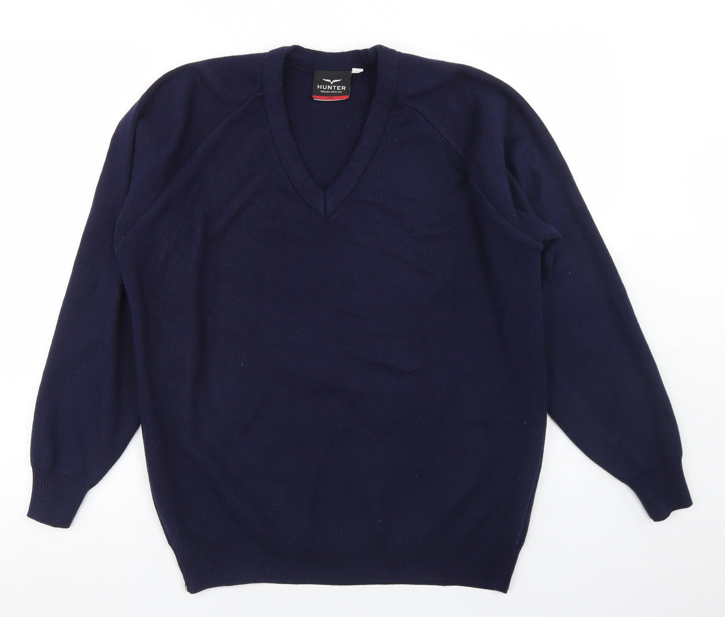 Hunter Mens Blue V-Neck  Acrylic Pullover Jumper Size S