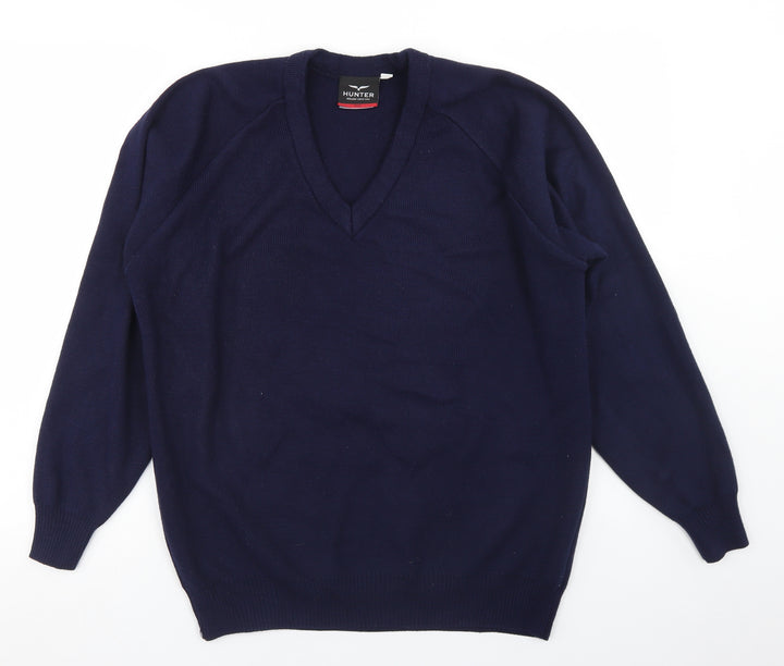 Hunter Mens Blue V-Neck Acrylic Pullover Jumper Size S