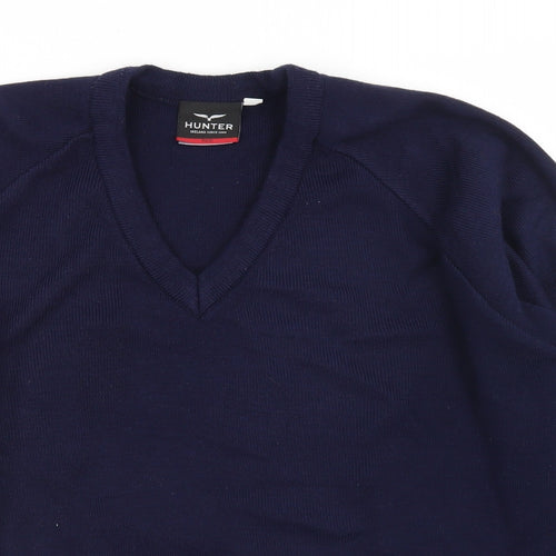 Hunter Mens Blue V-Neck  Acrylic Pullover Jumper Size S