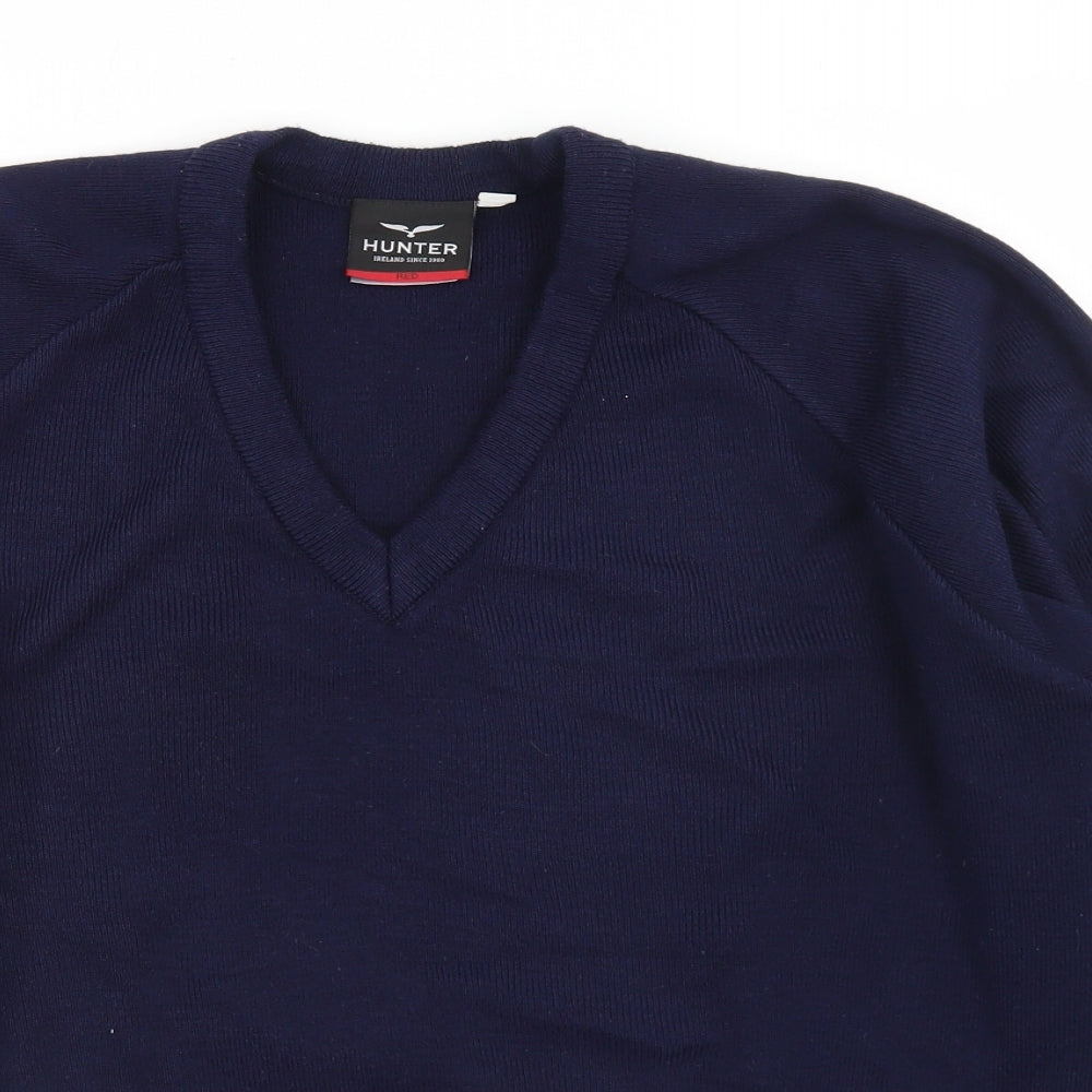 Hunter Mens Blue V-Neck  Acrylic Pullover Jumper Size S