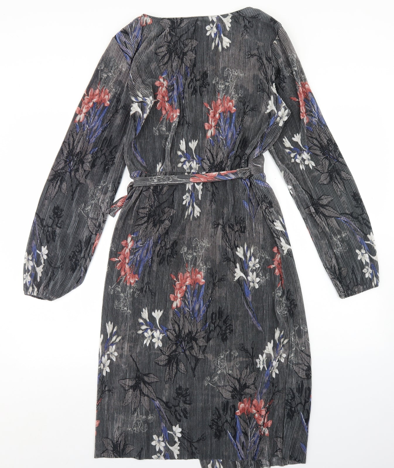 NEXT Womens Grey Floral Polyester Wrap Dress  Size 14  V-Neck Tie