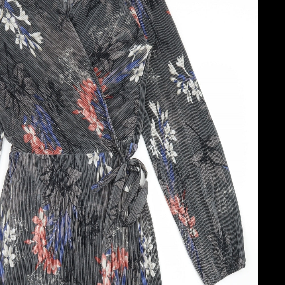 NEXT Womens Grey Floral Polyester Wrap Dress  Size 14  V-Neck Tie