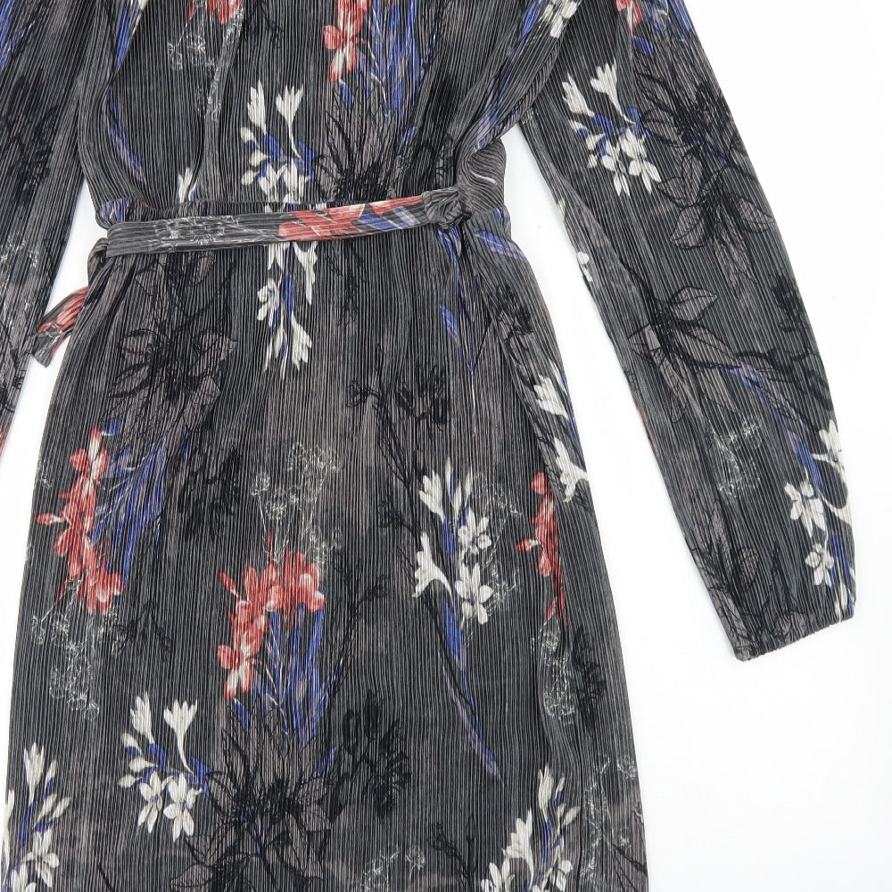 NEXT Womens Grey Floral Polyester Wrap Dress  Size 14  V-Neck Tie