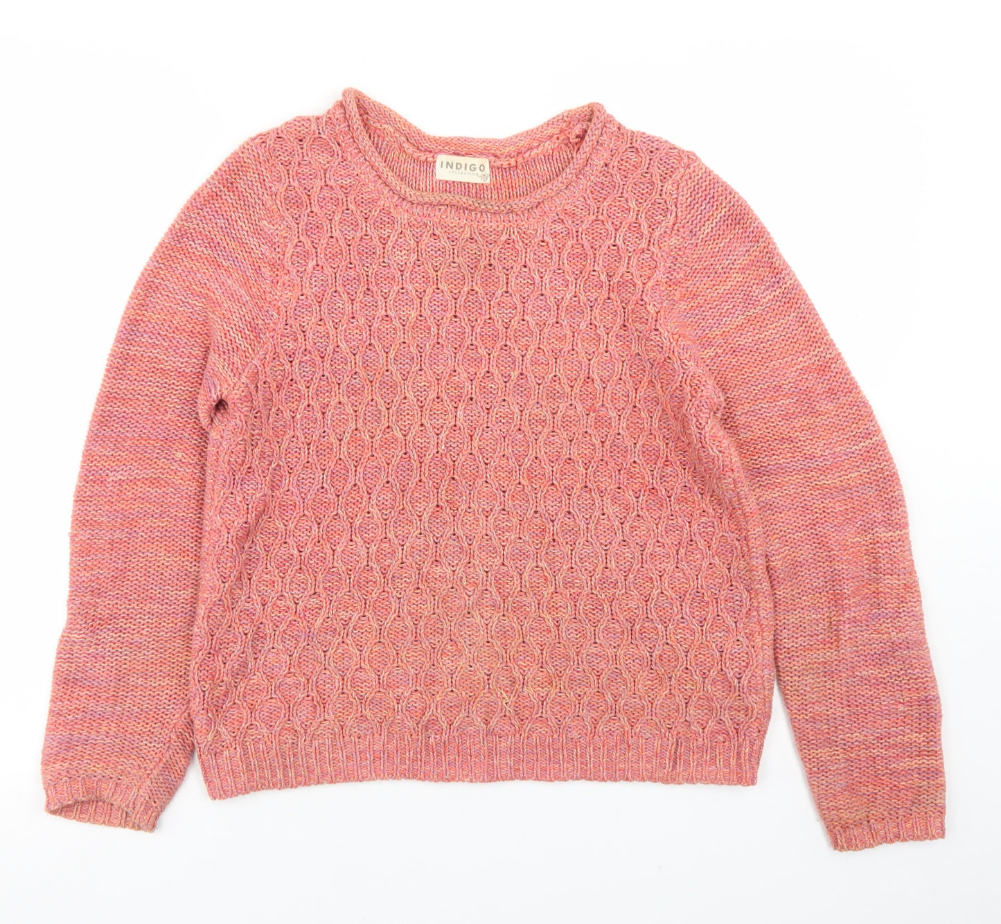 Indigo Collection Womens Orange Round Neck  Cotton Pullover Jumper Size 10