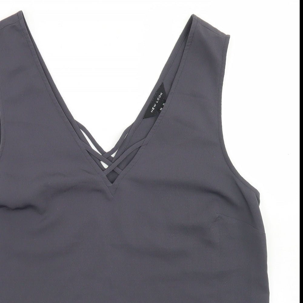 New Look Womens Grey  Polyester Basic Blouse Size 14 V-Neck