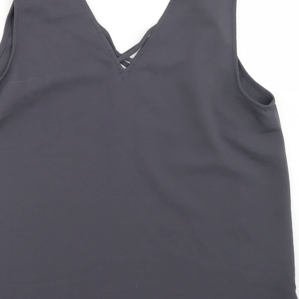 New Look Womens Grey  Polyester Basic Blouse Size 14 V-Neck