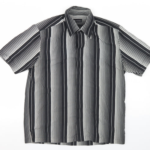 Burton Mens Black Striped Polyester  Button-Up Size S Collared Button