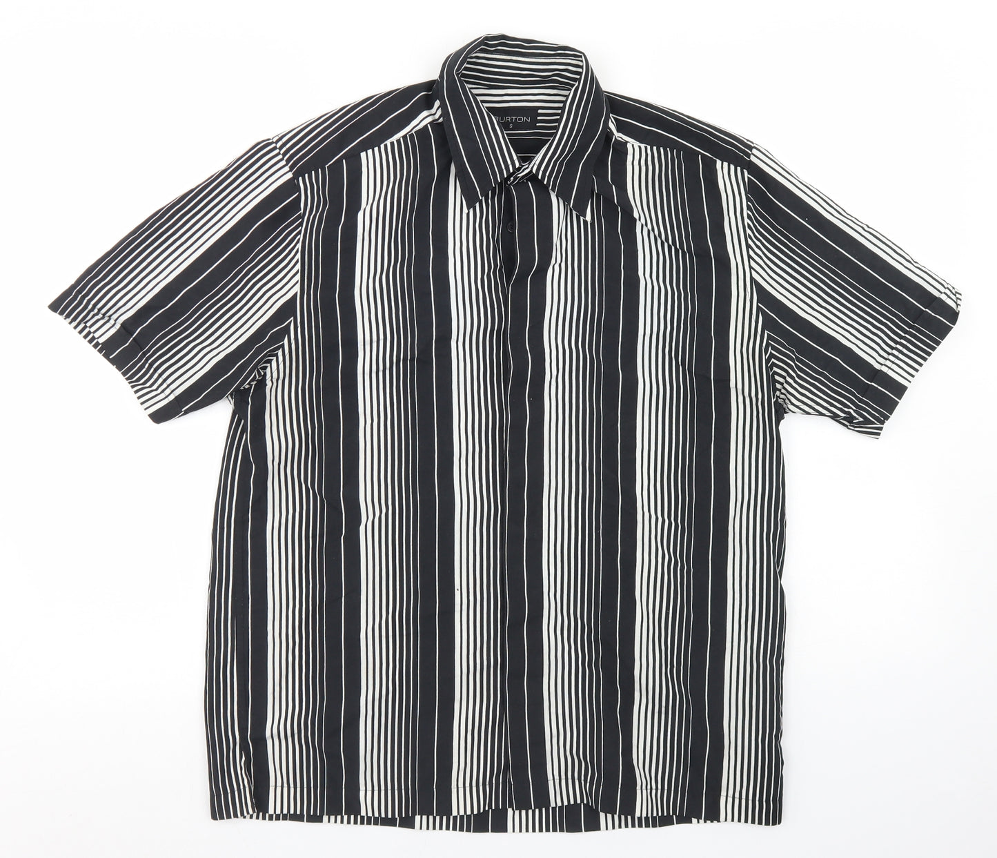 Burton Mens Black Striped Polyester  Button-Up Size S Collared Button