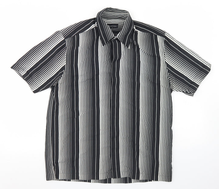 Burton Mens Black Striped Polyester  Button-Up Size S Collared Button