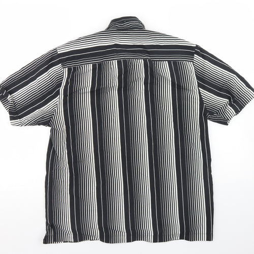 Burton Mens Black Striped Polyester  Button-Up Size S Collared Button