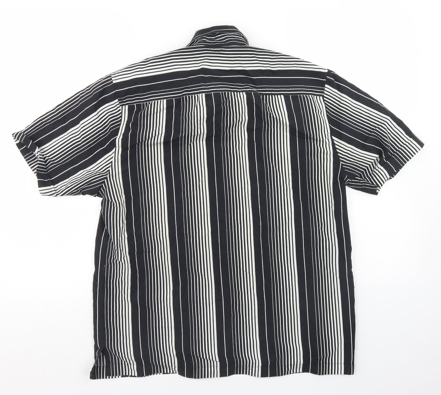Burton Mens Black Striped Polyester  Button-Up Size S Collared Button