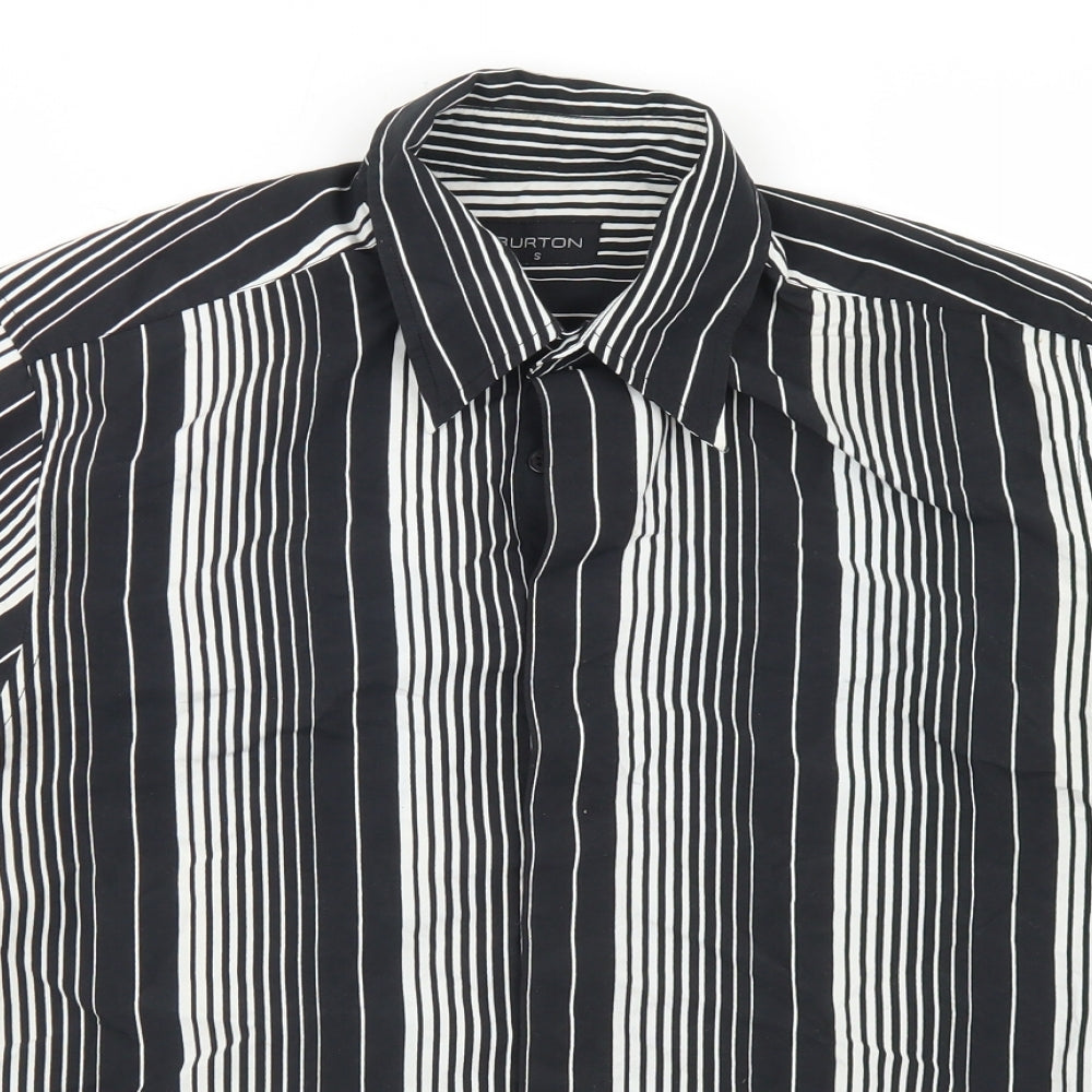Burton Mens Black Striped Polyester  Button-Up Size S Collared Button