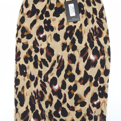 PRETTYLITTLETHING Womens Beige Animal Print Polyester Straight & Pencil Skirt Size 8   Zip