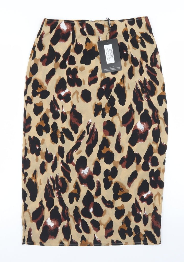 PRETTYLITTLETHING Womens Beige Animal Print Polyester Straight & Pencil Skirt Size 8 Zip