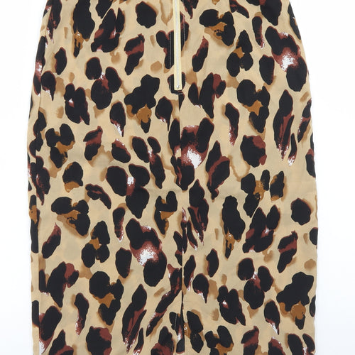 PRETTYLITTLETHING Womens Beige Animal Print Polyester Straight & Pencil Skirt Size 8   Zip