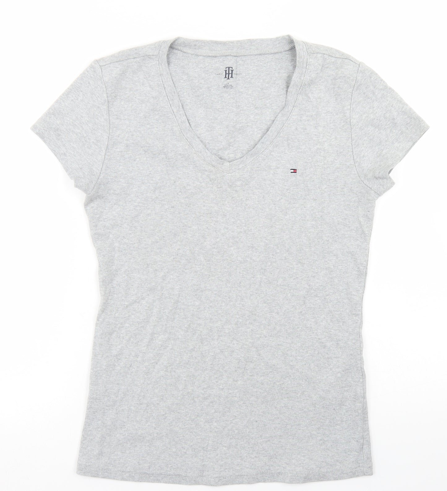 Tommy Hilfiger Womens Grey  Cotton Basic T-Shirt Size M V-Neck