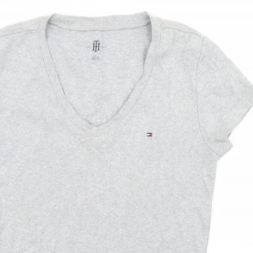 Tommy Hilfiger Womens Grey  Cotton Basic T-Shirt Size M V-Neck