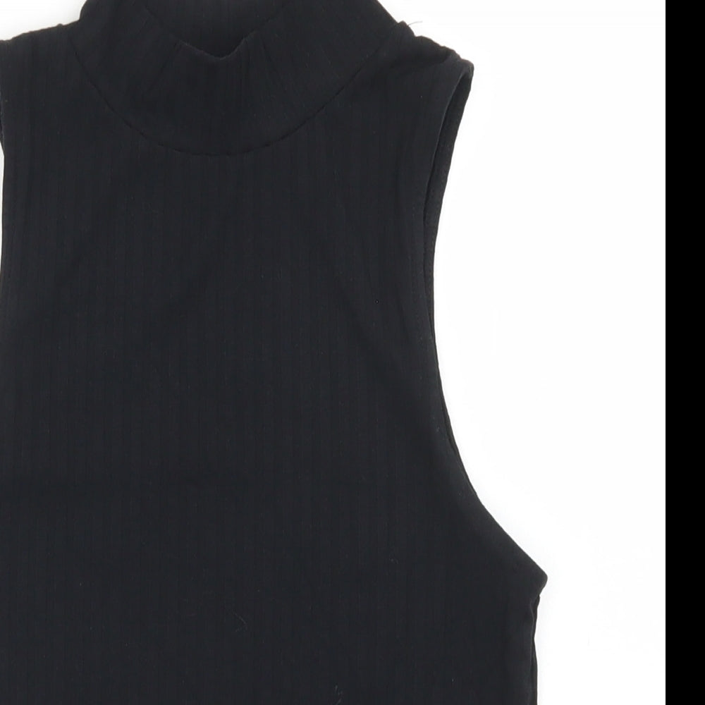Stradivarius Womens Black  Polyester Cropped Tank Size M Mock Neck