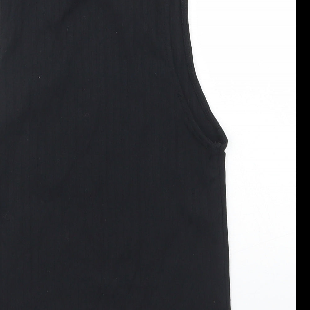 Stradivarius Womens Black  Polyester Cropped Tank Size M Mock Neck