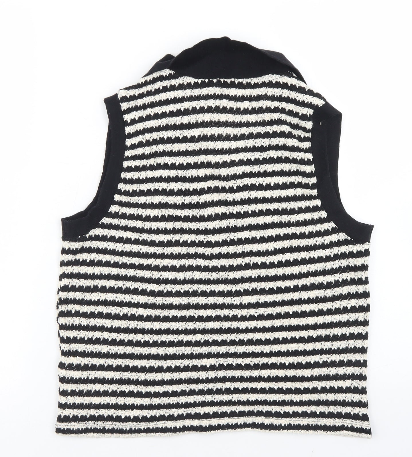 Stradivarius Womens Black Collared Striped Cotton Vest Jumper Size L