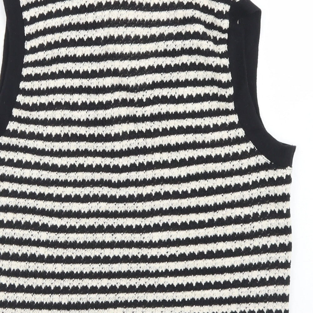 Stradivarius Womens Black Collared Striped Cotton Vest Jumper Size L